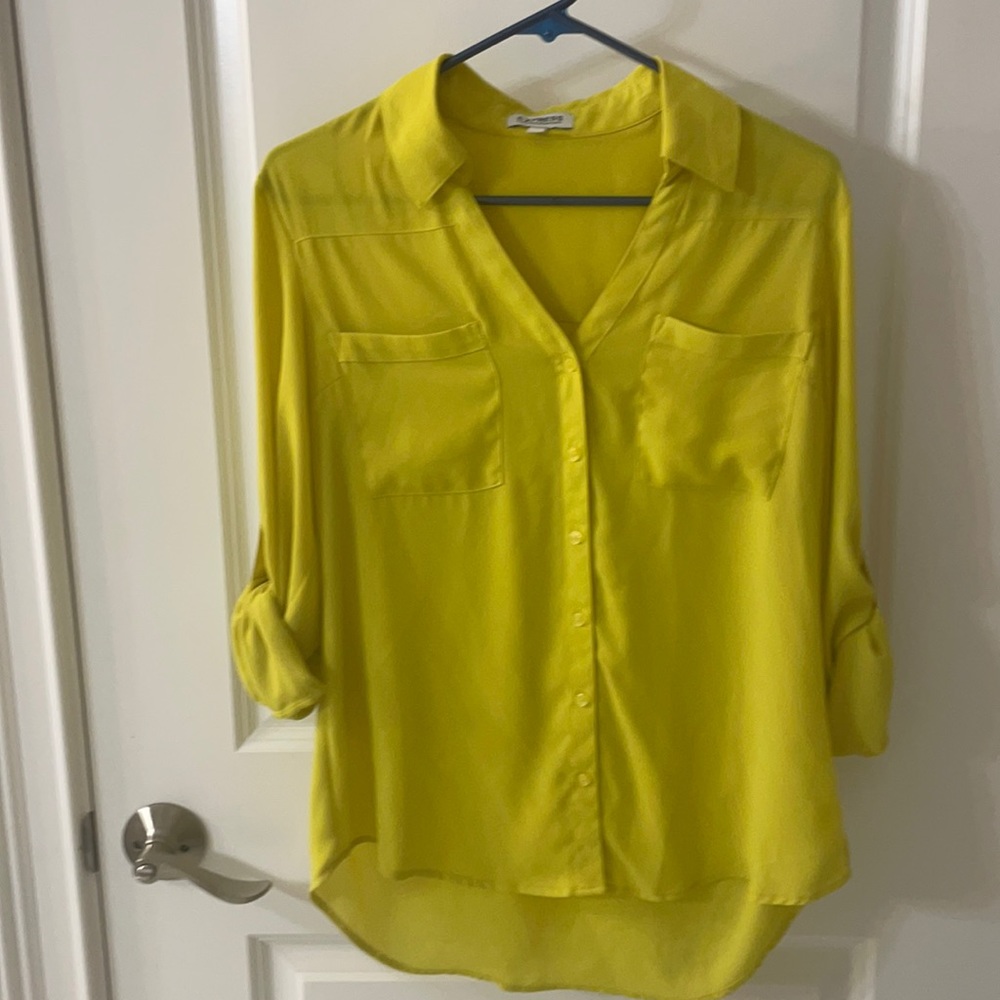 Express, size M button down blouse. Bright yellow-green color.